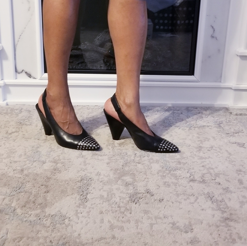 Michael Kors black Sling back studded kitten heels